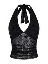 Camisa Verdusa Y2K Gothic Sheer Mesh Halter Top preta L Camisa Verdusa Y2K Gothic Sheer Mesh Halter Top preta L