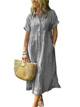 Camisa, vestido, boho, listrado, com botões e algodão de comprimento médio