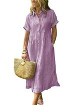 Camisa, vestido, boho, listrado, com botões e algodão de comprimento médio