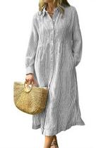 Camisa, vestido, chouyatou, feminino, casual, listrado, cinza Camisa, vestido, chouyatou, feminino, casual, listrado, cinza