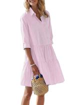 Camisa, vestido, chouyatou, listrado, em camadas, mini rosa XS