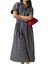 Camisa, vestido, listrado, manga curta, para mulheres, azul marinho Camisa, vestido, listrado, manga curta, para mulheres, azul marinho