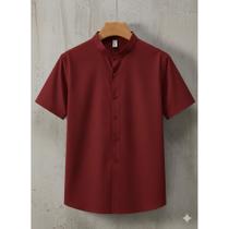 Camisa Vinho Masculina Gola Padre Básica Lisa