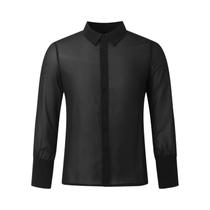 Camisa Vintage Masculina De Manga Longa Em Malha, Cor Sólida, Com Botões, Sexy E Transparente, Tops Camisa Vintage Masculina De Manga Longa Em Malha, Cor Sólida, Com Botões, Sexy E Transparente, Tops