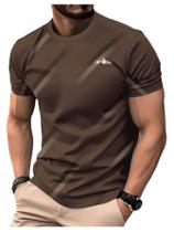 Camisa VIPWOLF listrada de manga curta com gola redonda para homens, marrom Camisa VIPWOLF listrada de manga curta com gola redonda para homens, marrom