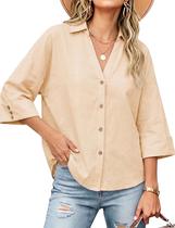 Camisa Watashi Button Down casual, folgada, feminina, bege Camisa Watashi Button Down casual, folgada, feminina, bege