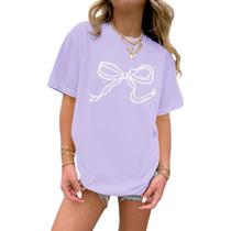 Camisa Weripoah Bow Oversized para meninas, estampada em roxo claro Camisa Weripoah Bow Oversized para meninas, estampada em roxo claro