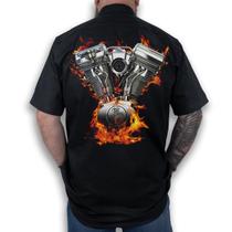 Camisa Workshirt Preta Custom Motor Fire V-Twin No Remorse Camisa Workshirt Preta Custom Motor Fire V-Twin No Remorse