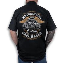 Camisa Workshirt Preta Mecânico Motorcycles Cafe Racer Vintage Riders No Remorse