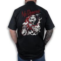Camisa Workshirt Preta Riders Skull Mecânico Old School No Remorse