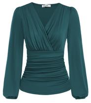 Camisa Wrap GRACE KARIN, blusa franzida de manga comprida para mulheres Camisa Wrap GRACE KARIN, blusa franzida de manga comprida para mulheres