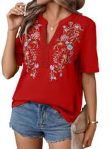 Camisa WROLEM mexicana bordada para mulheres de manga curta