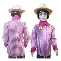 Camisa Xadrez Festa Junina Infanto Juvenil com Girassol