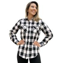 Camisa Xadrez Flanelada Manga Longa Feminina Com Bolso Blusa Camisa Xadrez Flanelada Manga Longa Feminina Com Bolso Blusa