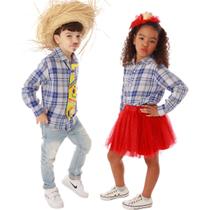 Camisa Xadrez Infantil AZUL Mar de Bandeirinhas Camisa Xadrez Infantil AZUL Mar de Bandeirinhas
