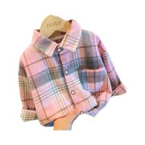 Camisa Xadrez Infantil De Outono Casual Retrô Com Gola Lapela E Manga Longa Para Meninas E Meninos