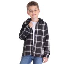 Camisa Xadrez Infantil Juvenil Masculino Com Capuz Removível Flanela Menino Inverno