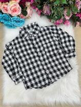 Camisa Xadrez Junina Branca e Preta Flanela para Festas Juninas