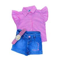Camisa Xadrez Manga Curta Country e Shorts Conjunto Infantil Camisa Xadrez Manga Curta Country e Shorts Conjunto Infantil
