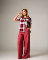 Camisa Xadrez Manga Curta Feminina
