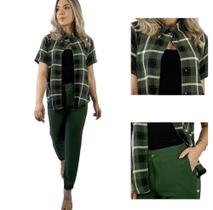 Camisa Xadrez Manga Curta Feminina