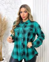 Camisa Xadrez Manga Longa Feminina Com Bolsos