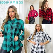 Camisa Xadrez Manga Longa Feminina Com Bolsos Camisa Xadrez Manga Longa Feminina Com Bolsos