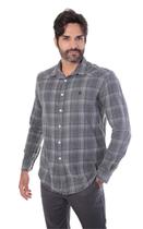 Camisa xadrez masculina manga longa modelagem slim off-white/preto