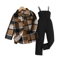 Camisa xadrez OLMRJKD para meninas e macacão preto de veludo cotelê 6-7Y Camisa xadrez OLMRJKD para meninas e macacão preto de veludo cotelê 6-7Y