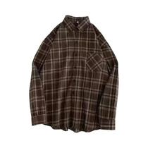 Camisa Xadrez Oversized Feminina De Manga Comprida, Estilo Coreano, Casual Vintage, Com Botões, Para Camisa Xadrez Oversized Feminina De Manga Comprida, Estilo Coreano, Casual Vintage, Com Botões, Para