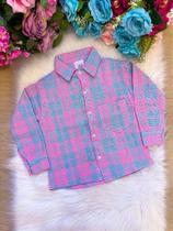 Camisa Xadrez Rosa e Azul Flanelada para Festas Juninas