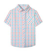 Camisa xadrez SANGTREE de manga curta com botões azul rosa para meninas de 12 a 13 anos Camisa xadrez SANGTREE de manga curta com botões azul rosa para meninas de 12 a 13 anos