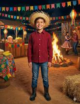 Camisa Xadrez Vermelha Junina Masculina de Algodão para Festa Tradicional Camisa Xadrez Vermelha Junina Masculina de Algodão para Festa Tradicional