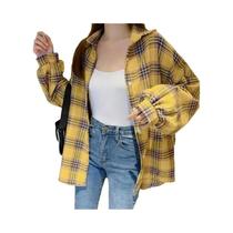 Camisa Xadrez Vintage Feminina - Manga Longa, Estilo Preppy, Blusa Solta para Outono