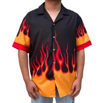 Camisa YEMOCILE Flame Button Down para homens e mulheres de poliéster