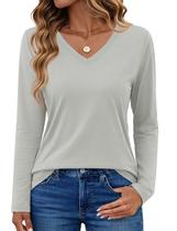 Camisa YUCOLEN de manga comprida com decote em V para mulheres cinza claro tamanho M Camisa YUCOLEN de manga comprida com decote em V para mulheres cinza claro tamanho M