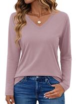 Camisa YUCOLEN de manga comprida com decote em V para mulheres cinza/roxa GG Camisa YUCOLEN de manga comprida com decote em V para mulheres cinza/roxa GG