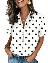 Camisa Zeagoo de Bolinhas com Botões, Manga Curta e Decote V Camisa Zeagoo de Bolinhas com Botões, Manga Curta e Decote V