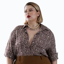 Camisão Feminino, Plus Size, Estampa Oncinha, Marrom, Até 54
