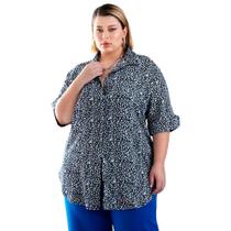 Camisão Feminino, Plus Size, Estampa Oncinha, Preto, Tams. 44 e 46
