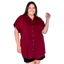 Camisão Feminino Plus Size, Manga Curta, Até 54