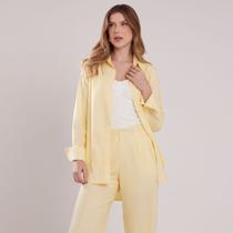 Camisão Linho Amarelo Manga Longa Miss Joy 7898 Feminino Cor:AmareloTamanho:40