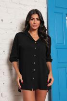 Camisão Saída De Praia Chemise Viscose Caty Preto