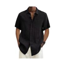 Camisas De Algodão E Linho Para Homens Em Tamanhos Grandes, De Manga Curta, Cor Sólida, Estilo