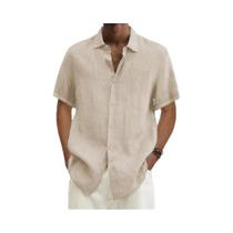 Camisas De Algodão E Linho Para Homens Em Tamanhos Grandes, De Manga Curta, Cor Sólida, Estilo