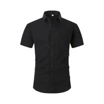 Camisas De Algodão Masculinas plus Size De Manga Curta Para O Verão, Cor Sólida, Colarinho