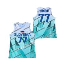 Camisas De Basquete Tamanho Grande Eslovênia 77 Doncic Branco Azul Verde Respirável Roupa Esportiva