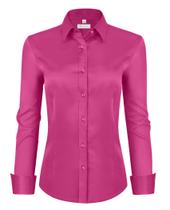 Camisas de botão para mulheres siliteelon rosa vermelha GG