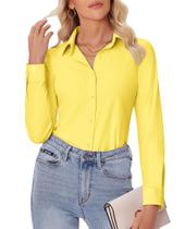 Camisas de botão Siliteelon para mulheres de manga comprida amarelas 3GG