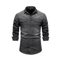 Camisas De Denim Slim Fit Para Homens AIOPESON Em Algodão Listrado De Manga Longa Casual Cowboy Camisas De Denim Slim Fit Para Homens AIOPESON Em Algodão Listrado De Manga Longa Casual Cowboy